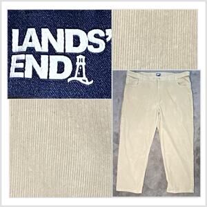 Lands' End Men Expanable Waist 50 x 30 Five Pocket Tan Khak Fine Whale Corduroy